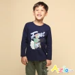 【Azio Kids 美國派】男童 上衣 恐龍騎機車印花純色長袖上衣T恤(藍)