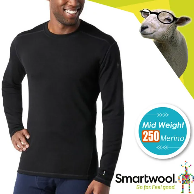 【SmartWool】男 Thermal 重磅控溫抗臭美麗諾羊毛長袖圓領排汗衣.吸濕排汗衣_SW016350-001 黑色