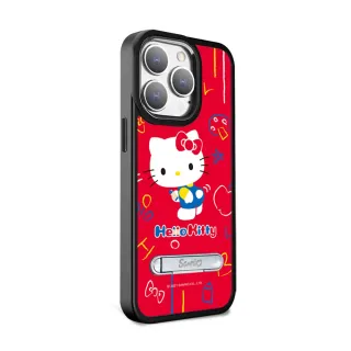 【apbs】三麗鷗 iPhone 14 Pro Max/14 Pro/14 Plus/14 軍規防摔鋁合金鏡頭框立架手機殼(動感凱蒂-黑框)