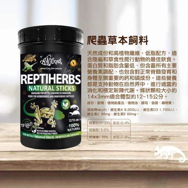 【HAQUOSS 義大利海酷】爬蟲草本飼料 1000ml(高植物纖維 低脂配方 適用陸龜 草食性爬行動物)