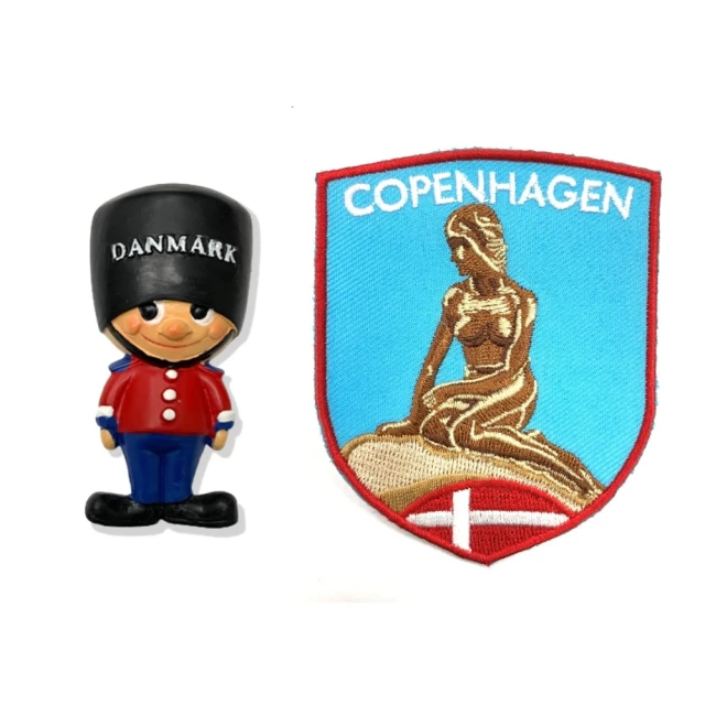 【A-ONE 匯旺】丹麥皇室紅衛兵可愛磁鐵+丹麥 美人魚 徽章2件組旅遊磁鐵 外國地標磁鐵(C115+241)