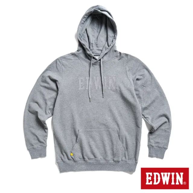 【EDWIN】男裝 橘標 斜紋繡花LOGO連帽長袖T恤(灰色)