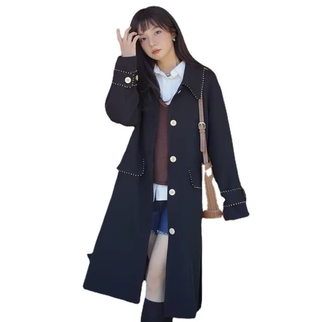 【米蘭精品】現貨+預購 風衣外套長版大衣(韓版學院風時尚修身女外套74dk17)