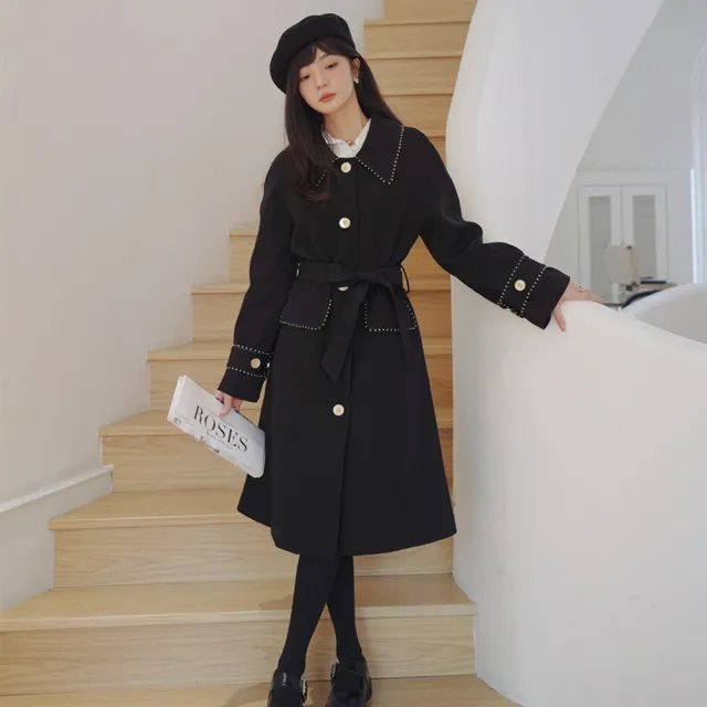 【米蘭精品】現貨+預購 風衣外套長版大衣(韓版學院風時尚修身女外套74dk17)