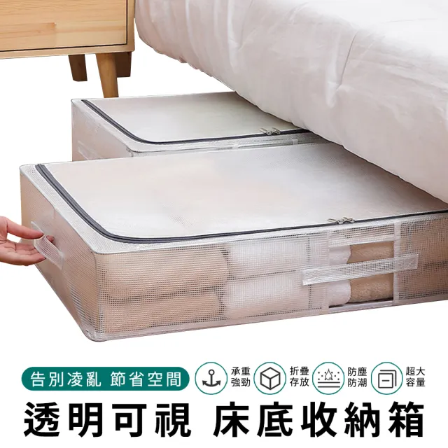 【YUNMI】PVC夾網床底布藝收納箱 衣物整理箱 衣物收納箱 棉被收納 床底儲物箱(防水透明可視 可折疊 大號)