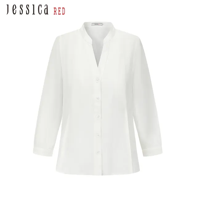 【Jessica Red】簡約舒適百搭亞麻混紡V領襯衫82413A（白）