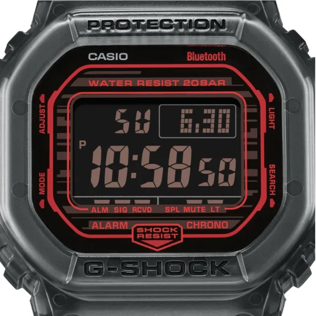 【CASIO 卡西歐】G-SHOCK 藍牙 半透明 漸變透黑 經典方形 DW-B5600G-1_42.8mm