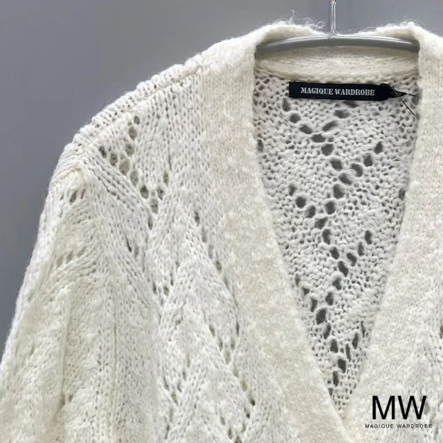 【MAGIQUE WARDROBE】開襟簍空交錯織紋針織長袖外套(3色)