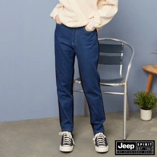 【JEEP】女裝 拼接跳色修身牛仔長褲(藍黑)