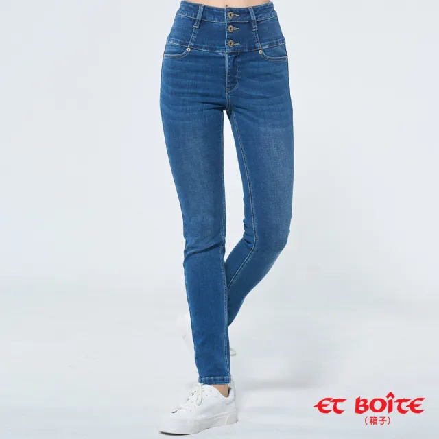 【BLUE WAY】女裝 魔力高腰丹寧排扣 窄直褲 牛仔褲-ETBOiTE 箱子