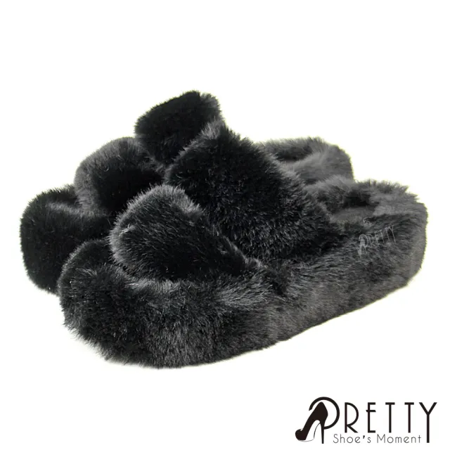 【Pretty】慵懶貴婦風保暖絨毛厚底室內拖鞋/居家拖鞋/保暖拖鞋/毛毛拖鞋(粉紅、卡其、藍色、黑色)
