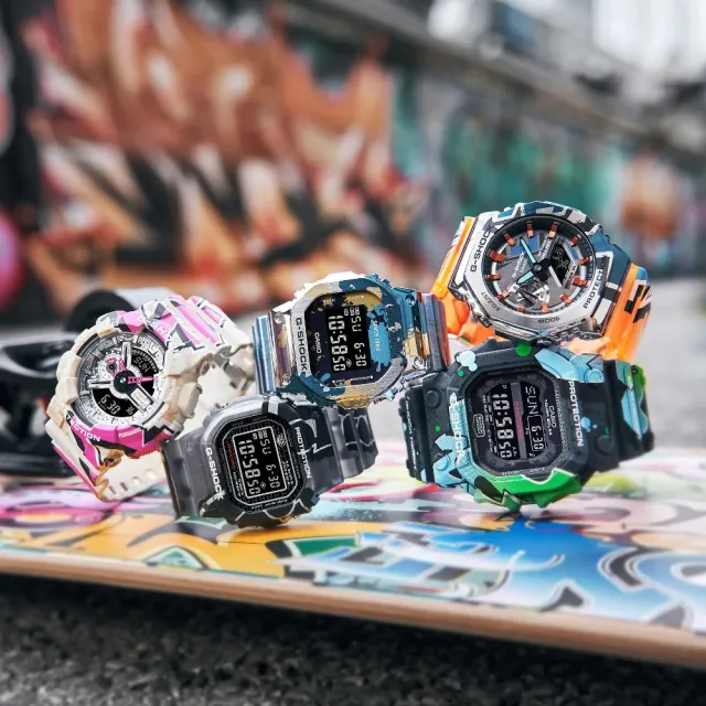 【CASIO 卡西歐】G-SHOCK 潑色塗鴉藝術 經典方型 電子腕錶 43.2mm(GM-5600SS-1)