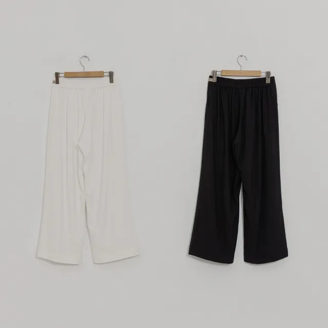 【CUMAR】條紋織帶裝飾寬版-女長褲 條紋 黑 白(二色/版型適中)