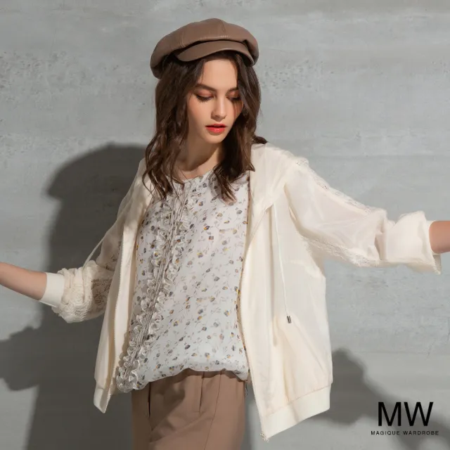 【MAGIQUE WARDROBE】蕾絲拼接連帽外套(2色)