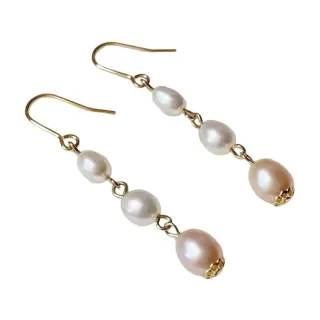 【Elegant 珍愛宣言】雙色層次天然水滴串珍珠耳環(雙色珍珠耳環 水滴串珍珠耳環)