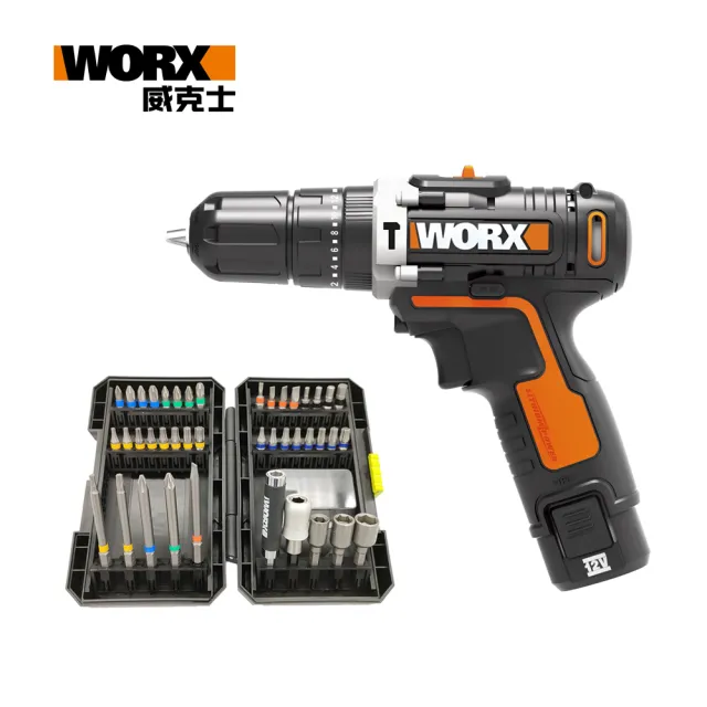 【WORX 威克士】12V鋰電震動電鑽+彩虹盒42件套組