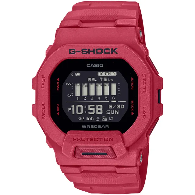 【CASIO 卡西歐】G-SHOCK 手機藍牙連線計步多功能運動錶 禮物 開學(GBD-200RD-4/速)