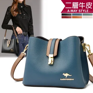 【Amay Style 艾美時尚】女包 真皮包 拼色扣帶牛皮肩背立體方包(6色.現貨+預購)