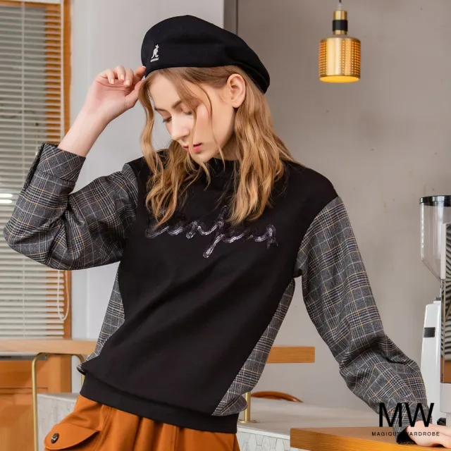 【MAGIQUE WARDROBE】拼接亮片格紋上衣(2色)