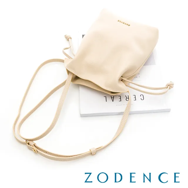 【ZODENCE 佐登司】LARA進口真皮抽繩手機包(米白)