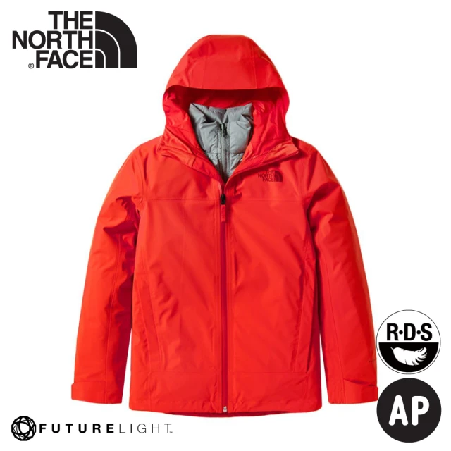 The North Face 女 FL二件式防水透氣鵝絨外套《粉橘/灰》4NAH/保暖連帽外套/防潑水/休閒外套(悠遊山水)