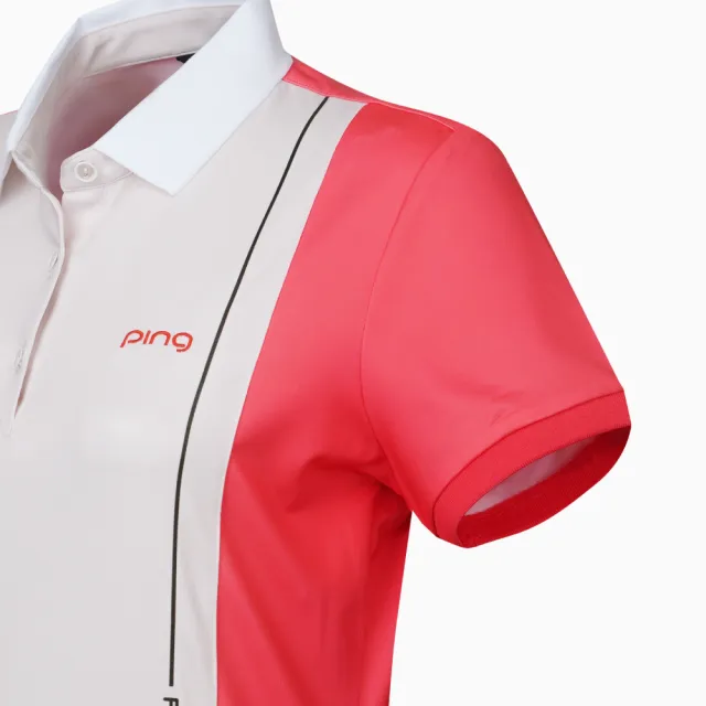 【PING】女款不對稱剪接短袖POLO衫-紅(吸濕排汗/GOLF/高爾夫球衫/RA22102-18)