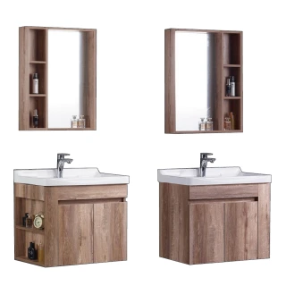 【KARNS卡尼斯】70CM木紋雙門雙層側櫃浴櫃鏡櫃組(側櫃可選左右、不含龍頭及配件)