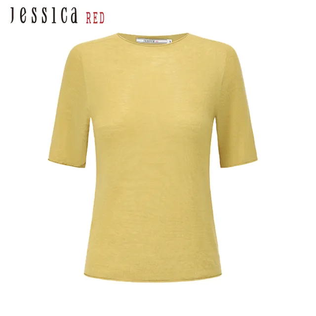 【Jessica Red】氣質百搭舒適圓領短袖針織衫82415C（黃）