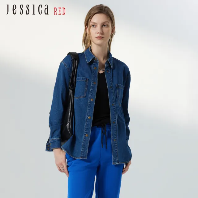 【Jessica Red】休閒百搭舒適柔軟牛仔襯衫824231