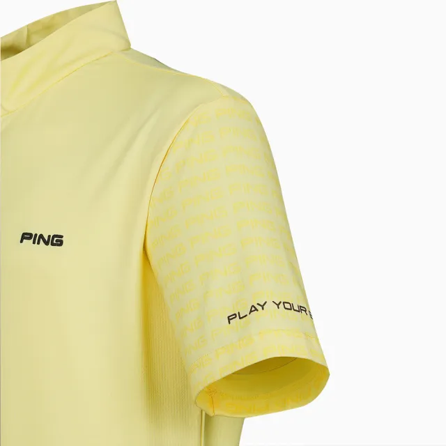 【PING】男款素色剪接立領短袖POLO衫-黃(吸濕排汗/涼感/GOLF/高爾夫球衫/PA22123-35)