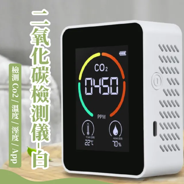 【健康生活】二氧化碳檢測儀-白(溫度計 濕度計 居家檢測 空氣監測儀 CO2濃度監測)