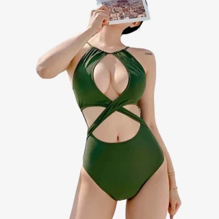 【SeasonsBikini】4色性感交叉連身泳衣-軍綠色 -680(連身泳衣)