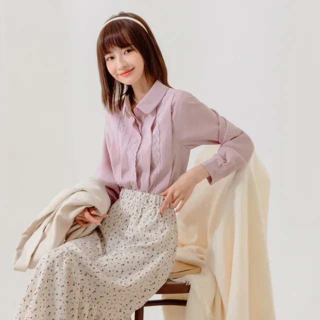 【OB 嚴選】浪漫蕾絲拼接車褶造型襯衫 《AB17851》