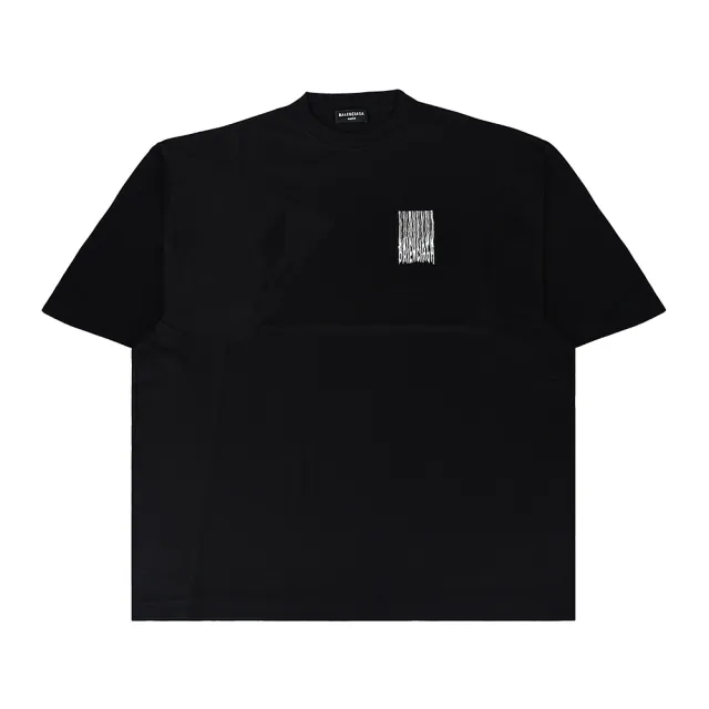 【Balenciaga 巴黎世家】BALENCIAGA 巴黎世家 字母燙畫LOGO條碼設計純棉寬鬆短袖T恤(男裝/黑)