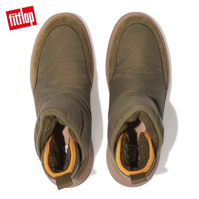 【FitFlop】F-MODE BIOFLEECE NYLON FLATFORM BOOTIE SNEAKERS全新運動風造型踝靴-女(苔癬綠)