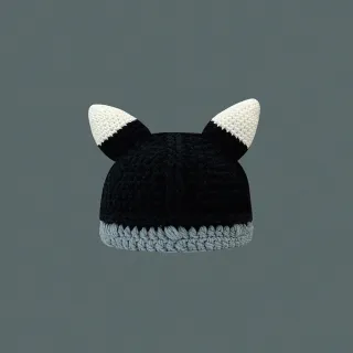 【OCEANA】白耳朵黑款毛帽(卡通搞怪可愛頭套針織毛線帽冬季聖誕交換禮物)