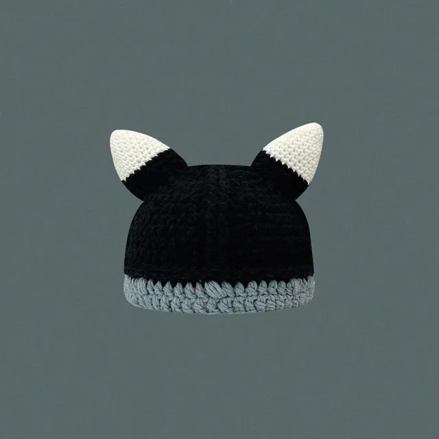 【OCEANA】白耳朵黑款毛帽(卡通搞怪可愛頭套針織毛線帽冬季聖誕交換禮物)