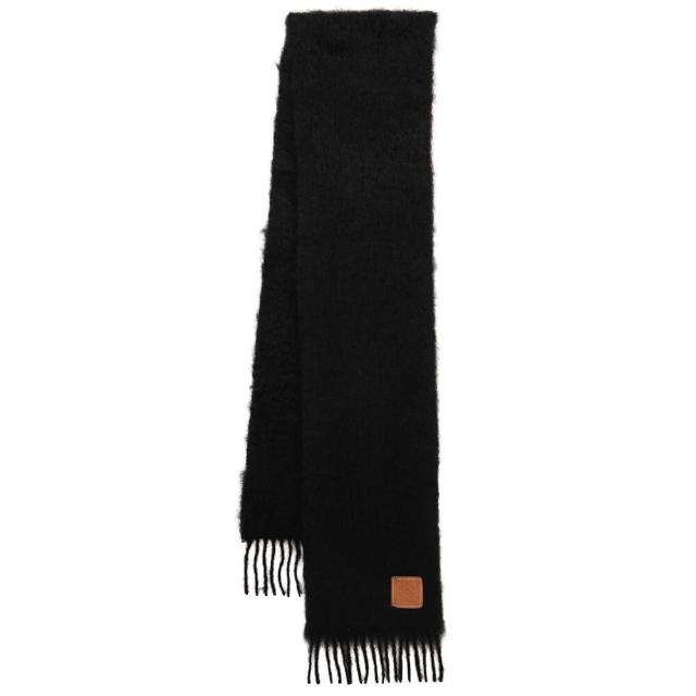 【LOEWE 羅威】Wool Mohair 羊毛與馬海毛混紡 圍巾 黑色