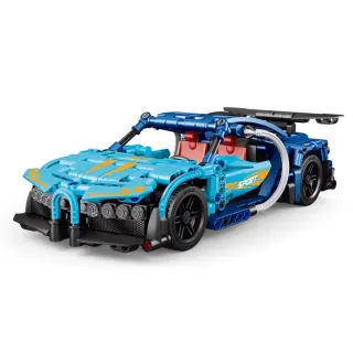 【BUILDING BLOCK CAR】積木組裝迴力車-藍色超跑(益智拼裝積木)