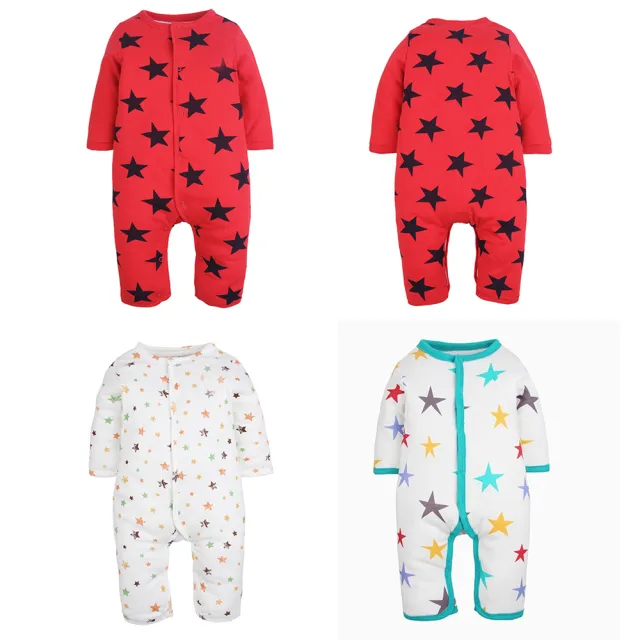 【時尚Baby】男寶寶長袖連身衣星星系列鋪棉連身衣保暖連身衣(男新生兒純棉連身衣兒童冬季厚款連身衣)