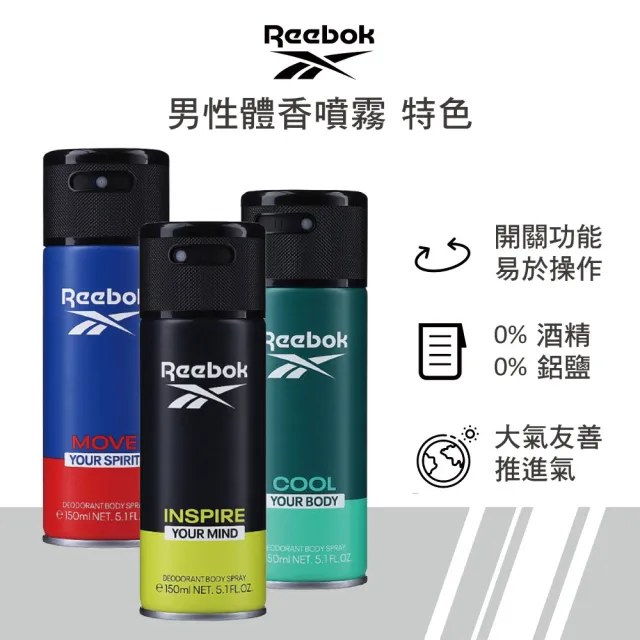 【REEBOK】清新水能量男性體香噴霧 150ml(專櫃公司貨)