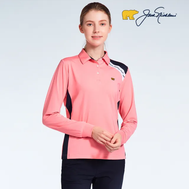 【Jack Nicklaus 金熊】GOLF女款配色剪接POLO衫/高爾夫球衫(粉色)