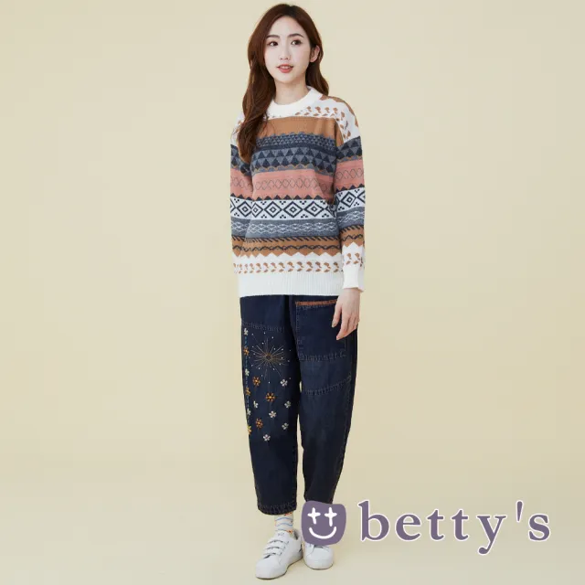【betty’s 貝蒂思】多色彩花紋針織毛衣(卡其)