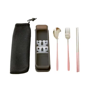 【邸家 DEJA】便攜餐具三件組- 粉銀(餐叉、餐勺、筷子+防塵袋)