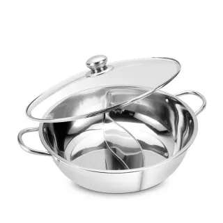 【AHOYE】加厚不鏽鋼鴛鴦鍋 30cm 附鍋蓋 電磁爐適用(火鍋 雙耳湯鍋)