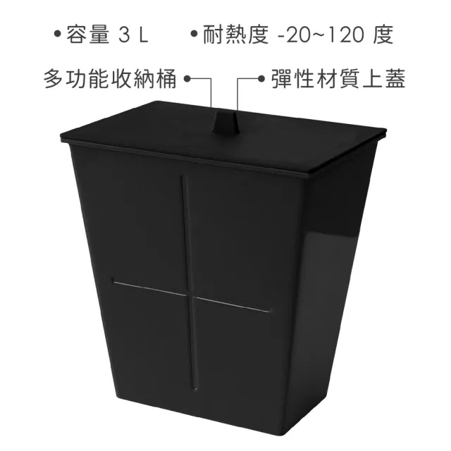 【八幡化成】日本 仿壁磚垃圾桶 極致黑3L  / 回收桶 廚餘桶