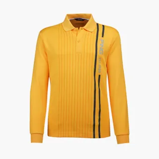 【PING】男款直條LOGO薄長袖POLO衫-黃(吸濕排汗/抗UV/GOLF/高爾夫球衫/PA21208-35)