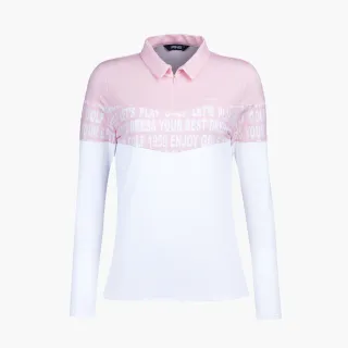【PING】女款字母剪接長袖POLO衫-粉橘(吸濕排汗/蓄熱保溫/GOLF/高爾夫球衫/RA21201-23)