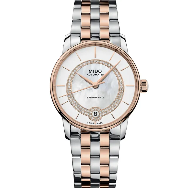 【MIDO 美度 官方授權】BARONCELLI 永恆 官方授權 奢華優雅真鑽機械錶 618年中慶(M0378072203100)