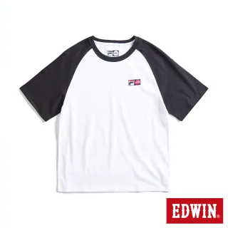 【EDWIN】x FILA聯名 男女裝 經典主義拉克蘭袖拼接色短袖T恤(黑色)
